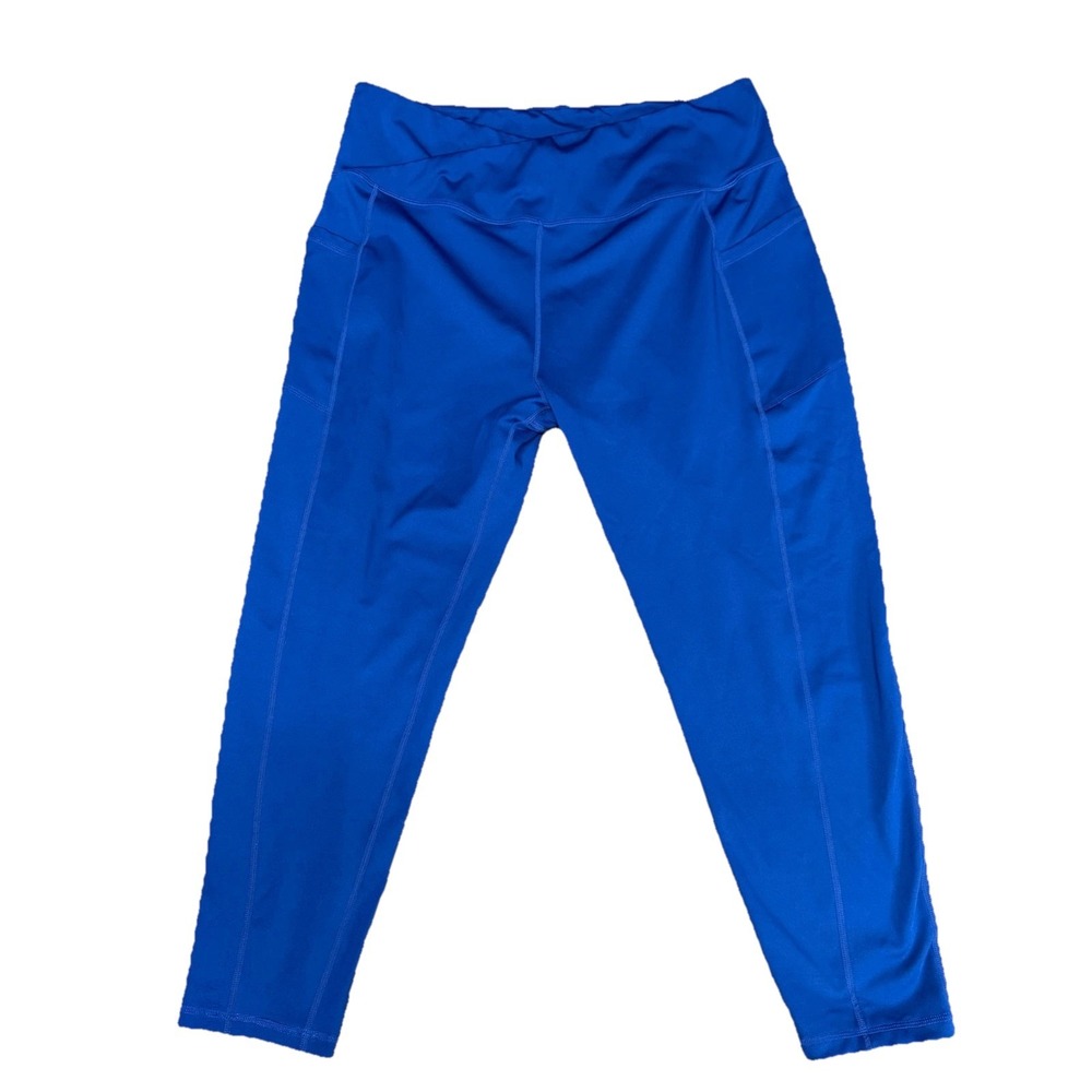 Earth Yoga Capri Leggings Royal Blue Womens 1X Stretch Gym Workout High Rise